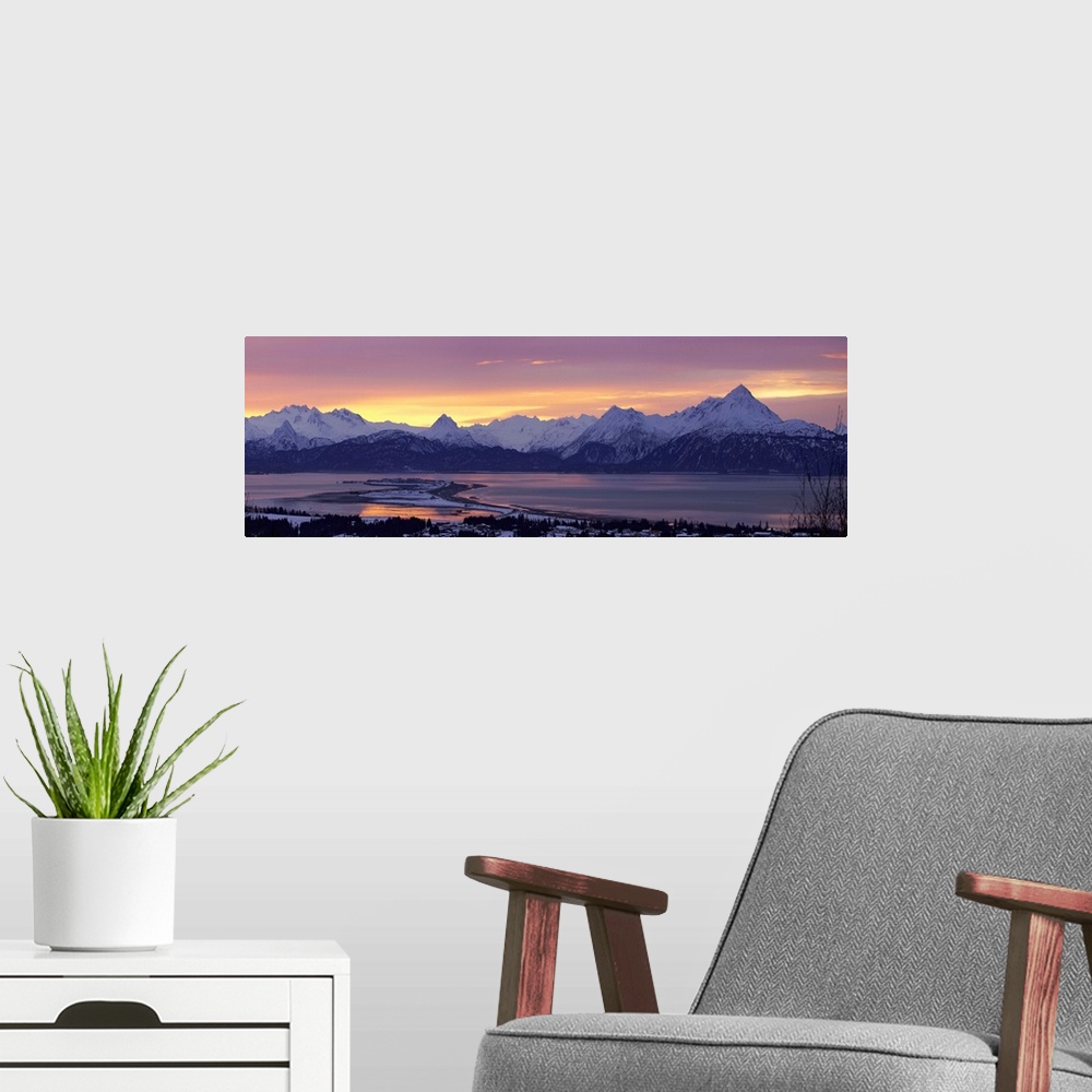 A modern room featuring Homer Spit At Sunrise With Kenai Mountains, Kenai Peninsula, Alaska