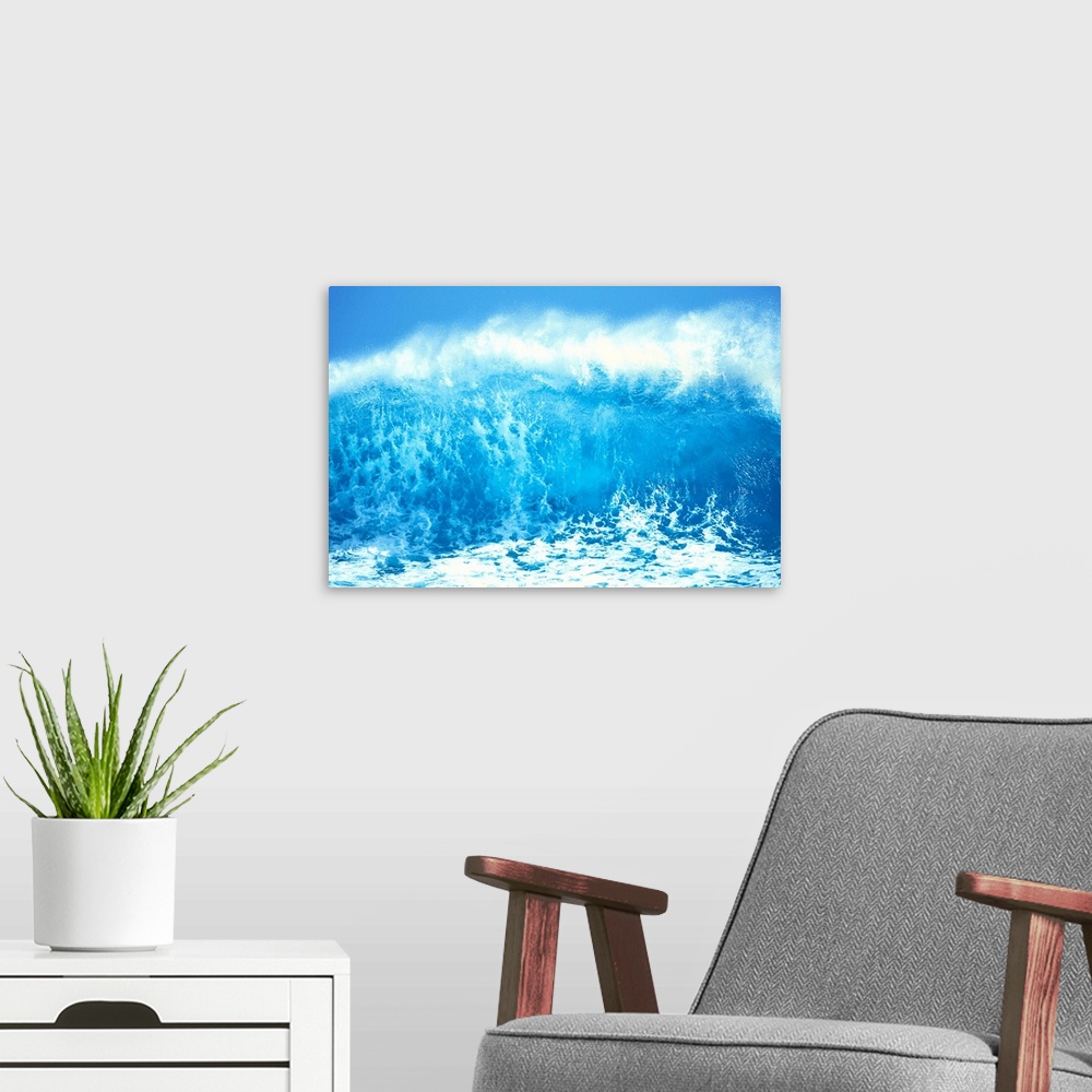 A modern room featuring Huge Turquoise Wave Crashing Whitewash And Spray With Blue Skies