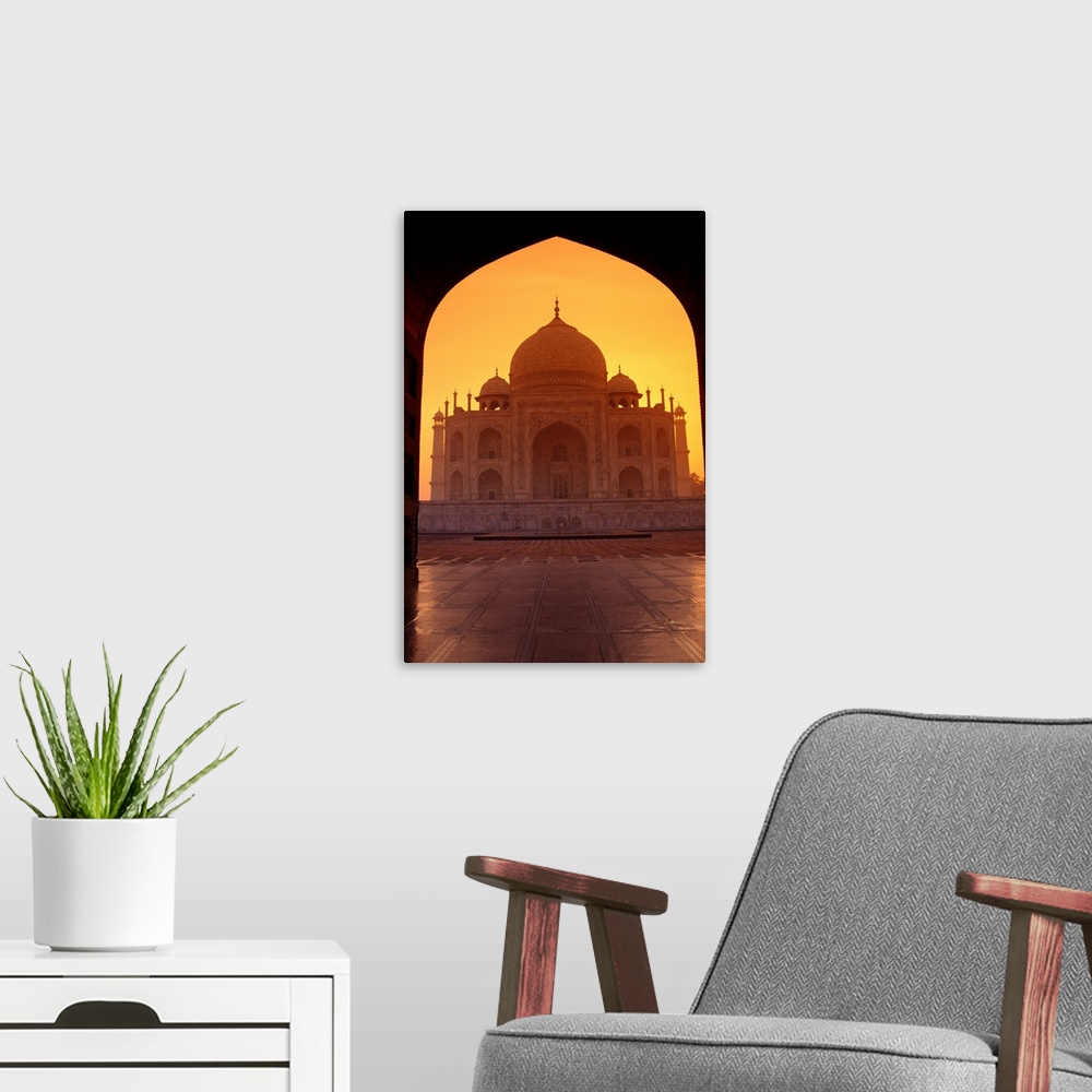 A modern room featuring India, Agra, View Of Taj Mahal Through Archway Of Adjacent Building