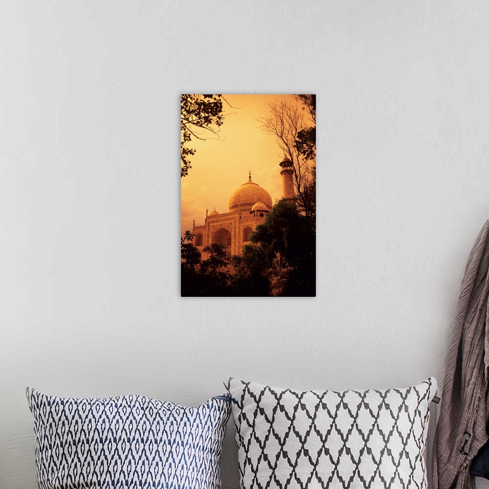 A bohemian room featuring India, Taj Mahal At Dusk, Orange Skies And Dark Trees