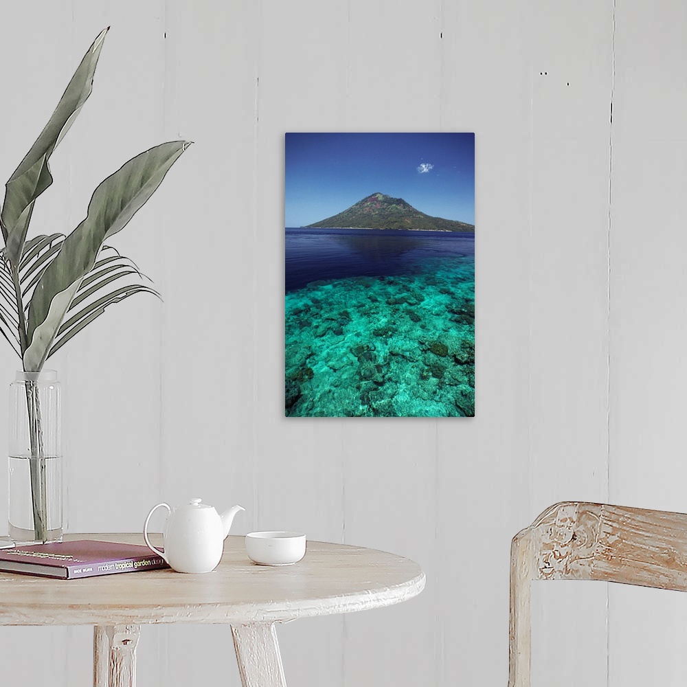 A farmhouse room featuring Indonesia, View Of Manado Tua Island From Bunaken Island, Coral Reef, Blue Ocean