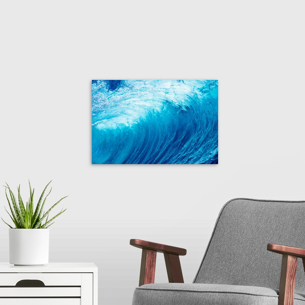 A modern room featuring Up-close photograph of tube created by huge swell.