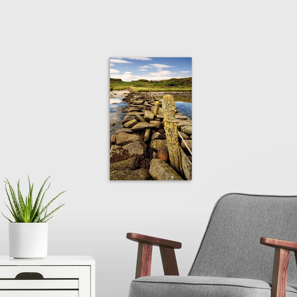 A modern room featuring Isle Of Gigha, Scotland. Rocky Shoreline And Wharf.