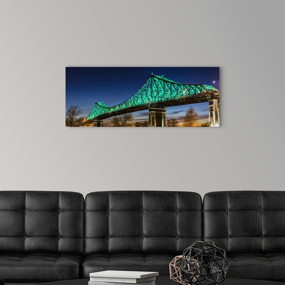 A modern room featuring Jacque Cartier Bridge Illuminated At Dusk; Montreal, Quebec, Canada