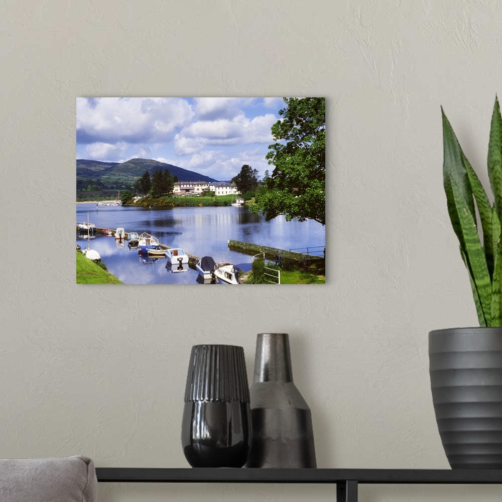 A modern room featuring Killaloe, County Clare, Ireland; Lakeside Hotel With Boats Moored On The Lake
