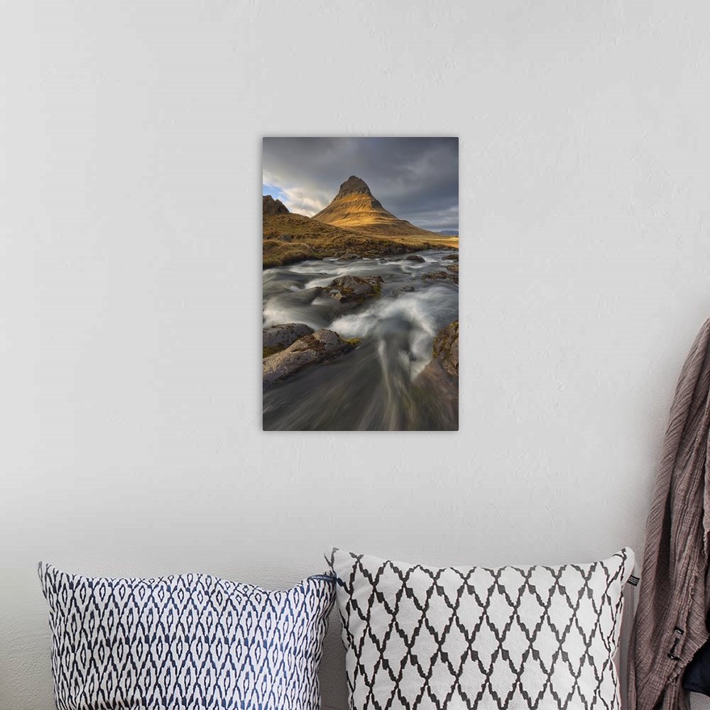 A bohemian room featuring The mountain kirkjufell and waterfall kirkjufellsfoss on the snaefellsnes peninsula; grundarfjoro...