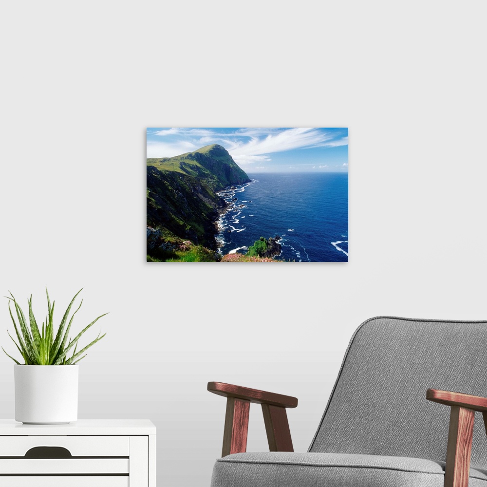 A modern room featuring Knockmore Mountain, Clare Island, County Mayo, Ireland; Cliff Along Coast And Ocean