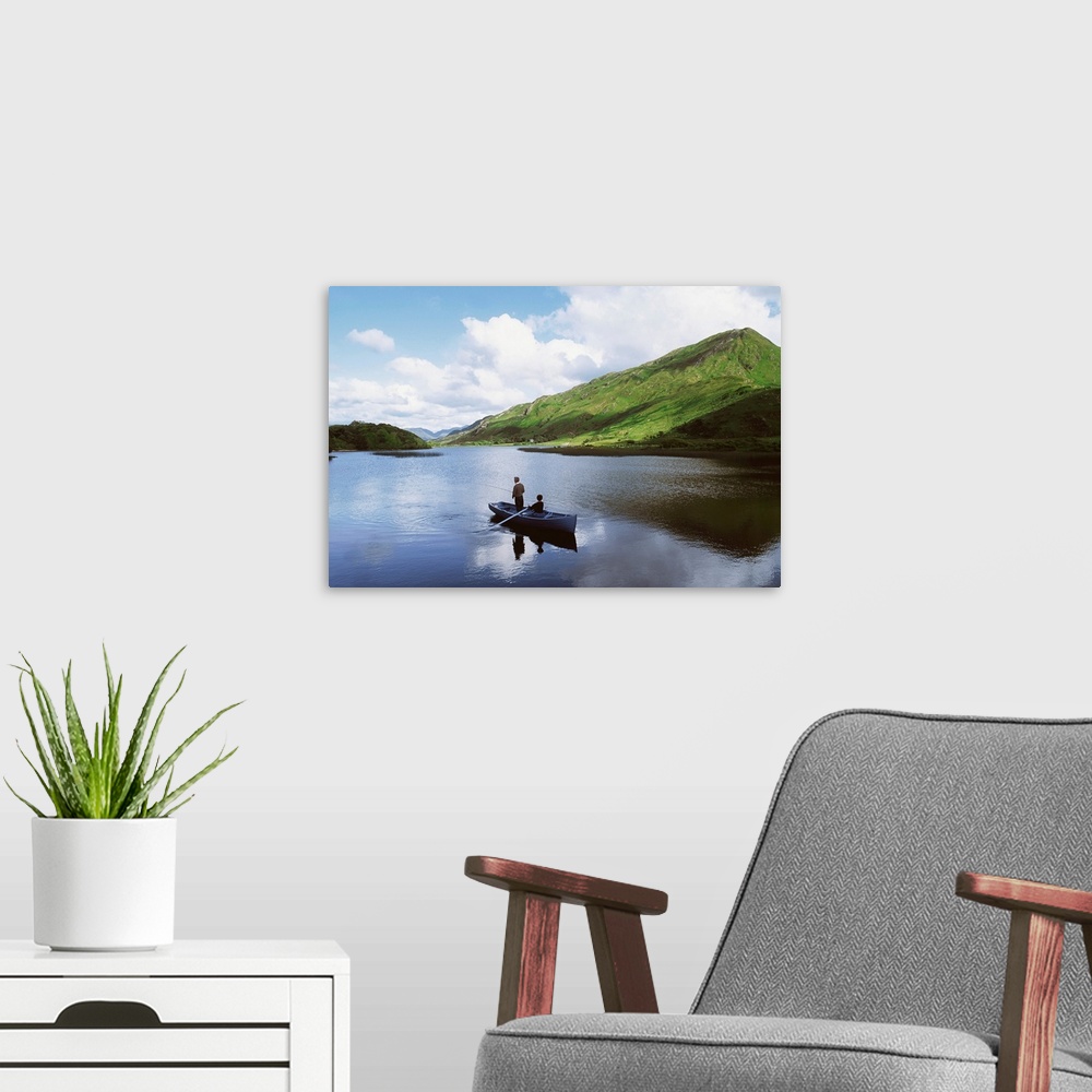 A modern room featuring Kylemore Lake, Co Galway, Ireland; People Fishing On A Lake