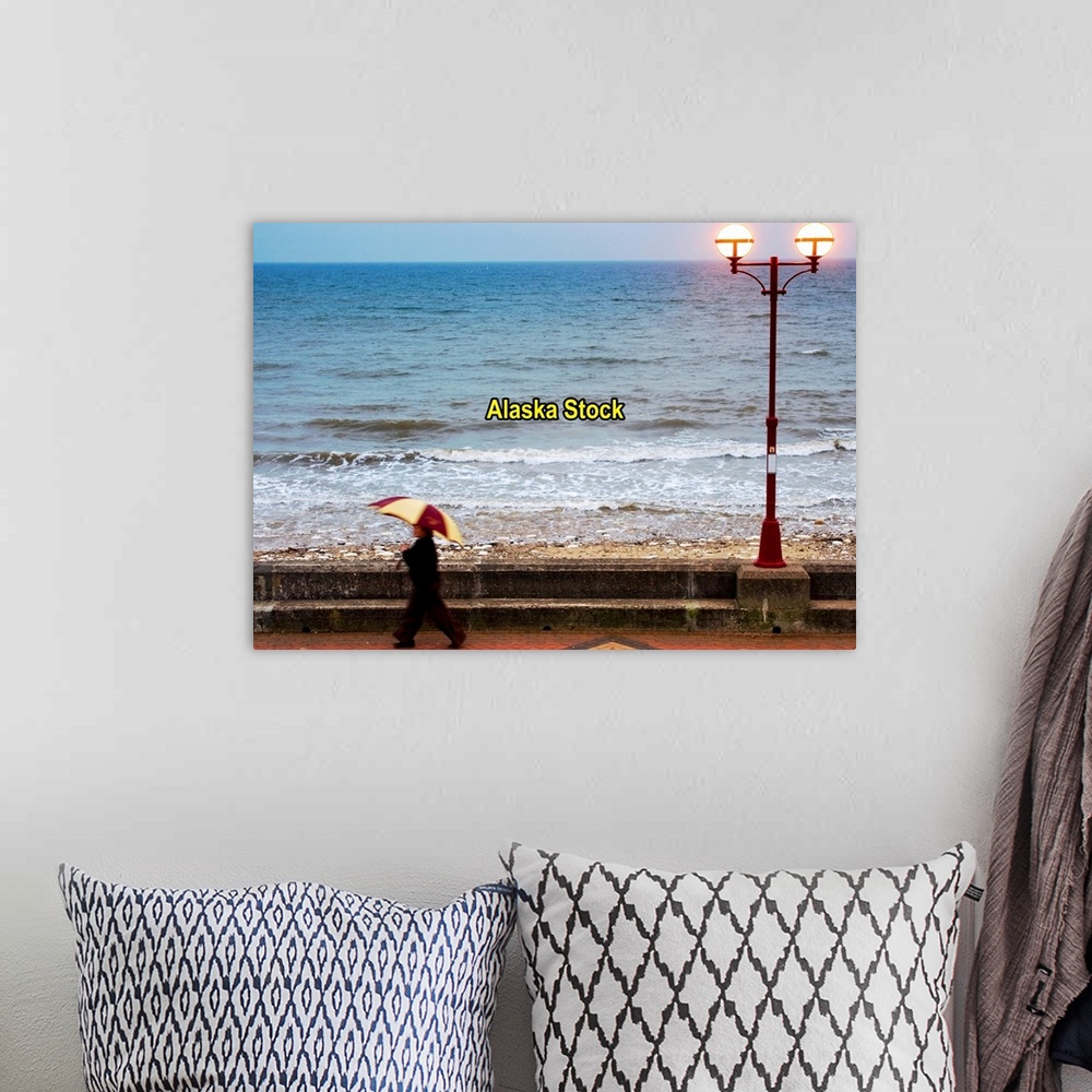 A bohemian room featuring Lady With An Umbrella Walking Along Bridlington Prom, Yorkshire, England