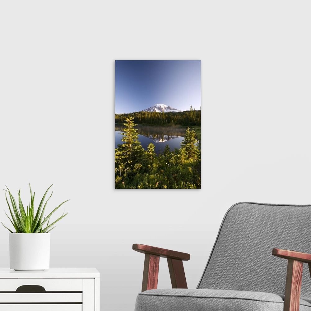 A modern room featuring Lake And Mount Rainier, Mount Rainier National Park, Washington State, USA
