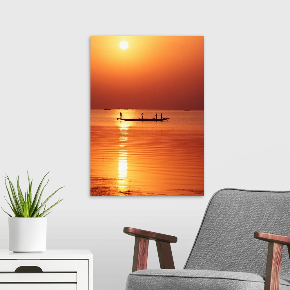 A modern room featuring Lake Chilka At Sunrise