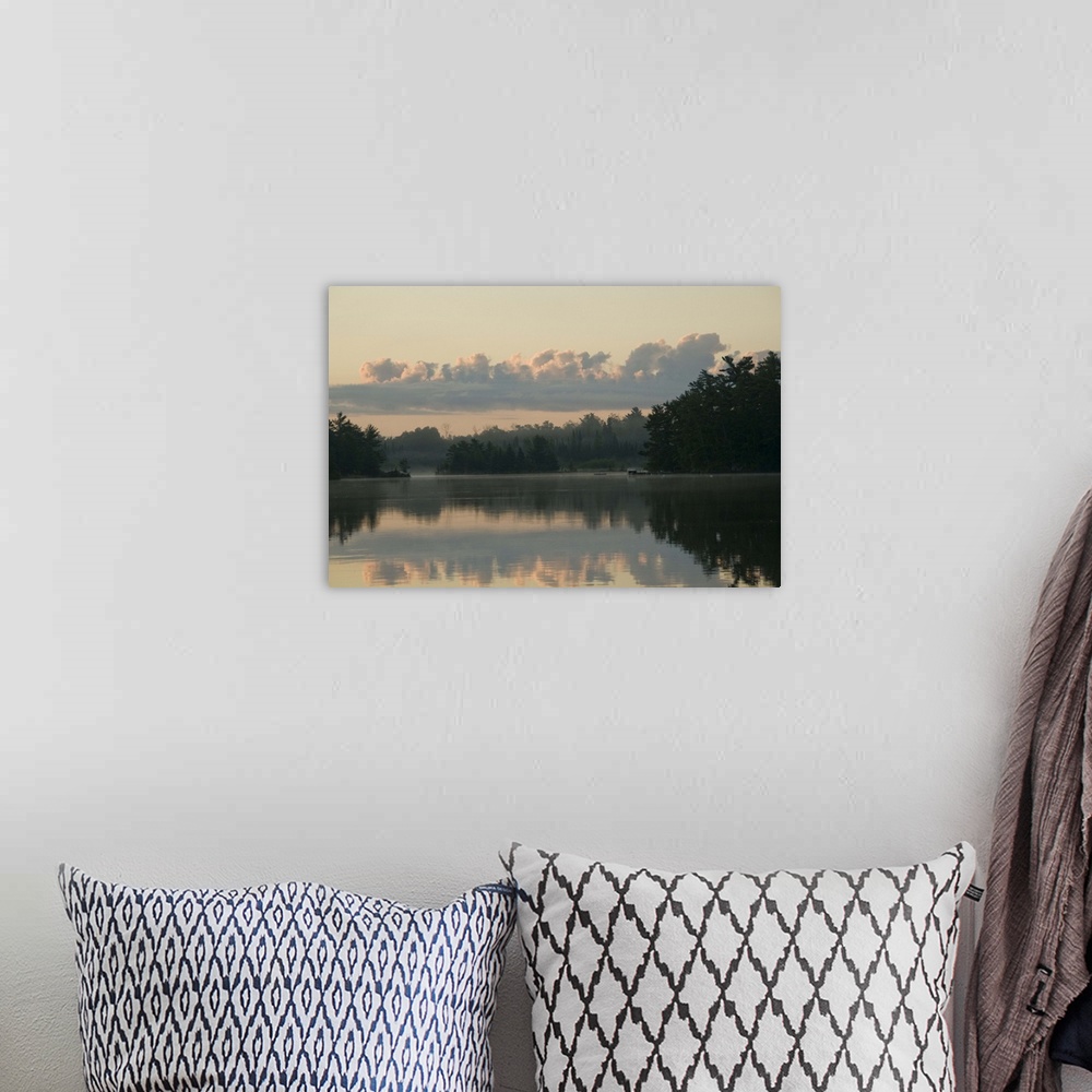 A bohemian room featuring Lake Of The Woods, Ontario, Canada, View Across Lake At Sunrise
