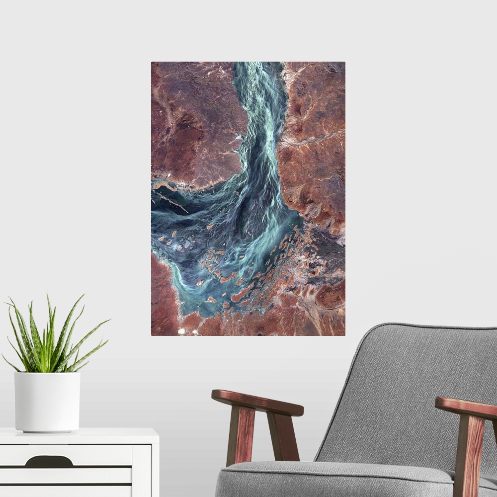 A modern room featuring Lake Yamma, Queensland, Australia, True Colour Satellite Image. The Lake Yamma is a salted lake l...