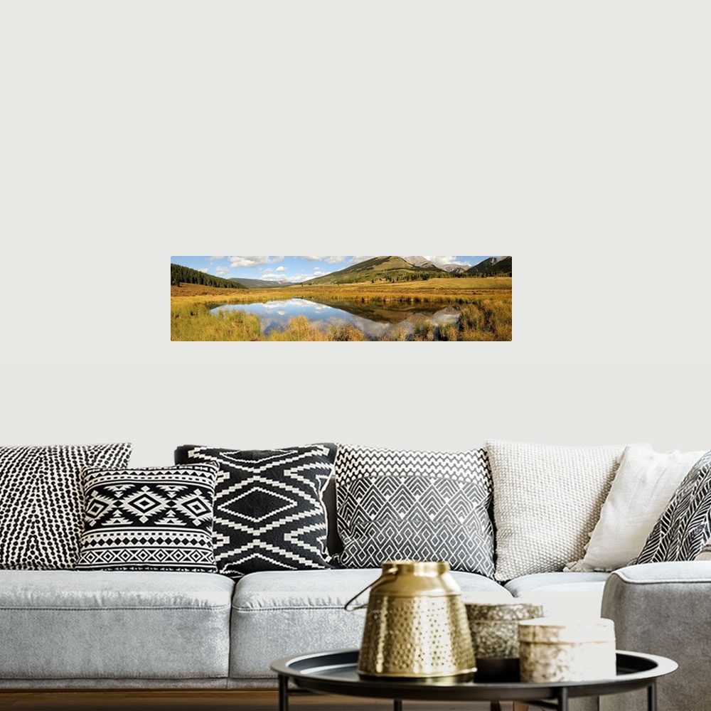 A bohemian room featuring Landscape of a mountain reflected in a lake, Alaska, United States of America.