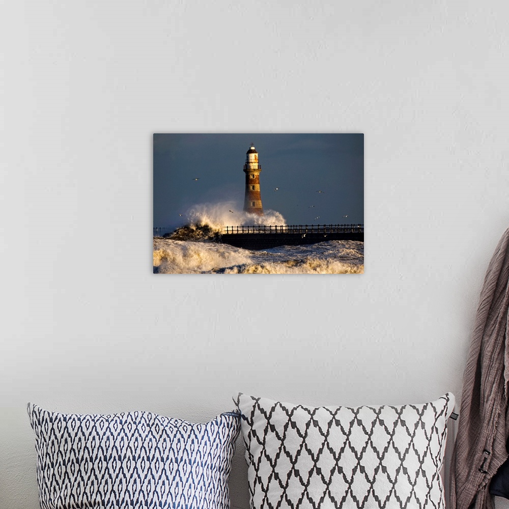 A bohemian room featuring Lighthouse And Waves, Sunderland, Tyne And Wear, England