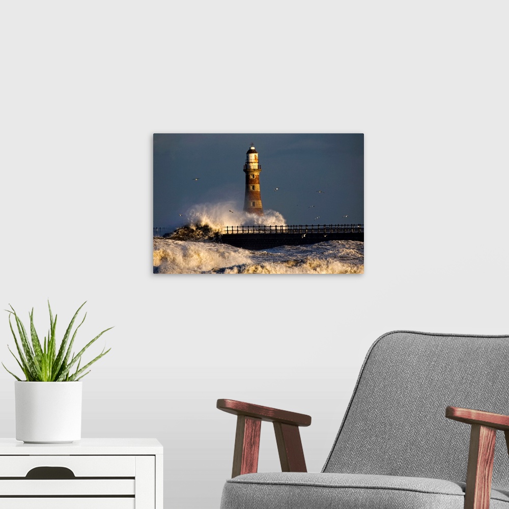 A modern room featuring Lighthouse And Waves, Sunderland, Tyne And Wear, England