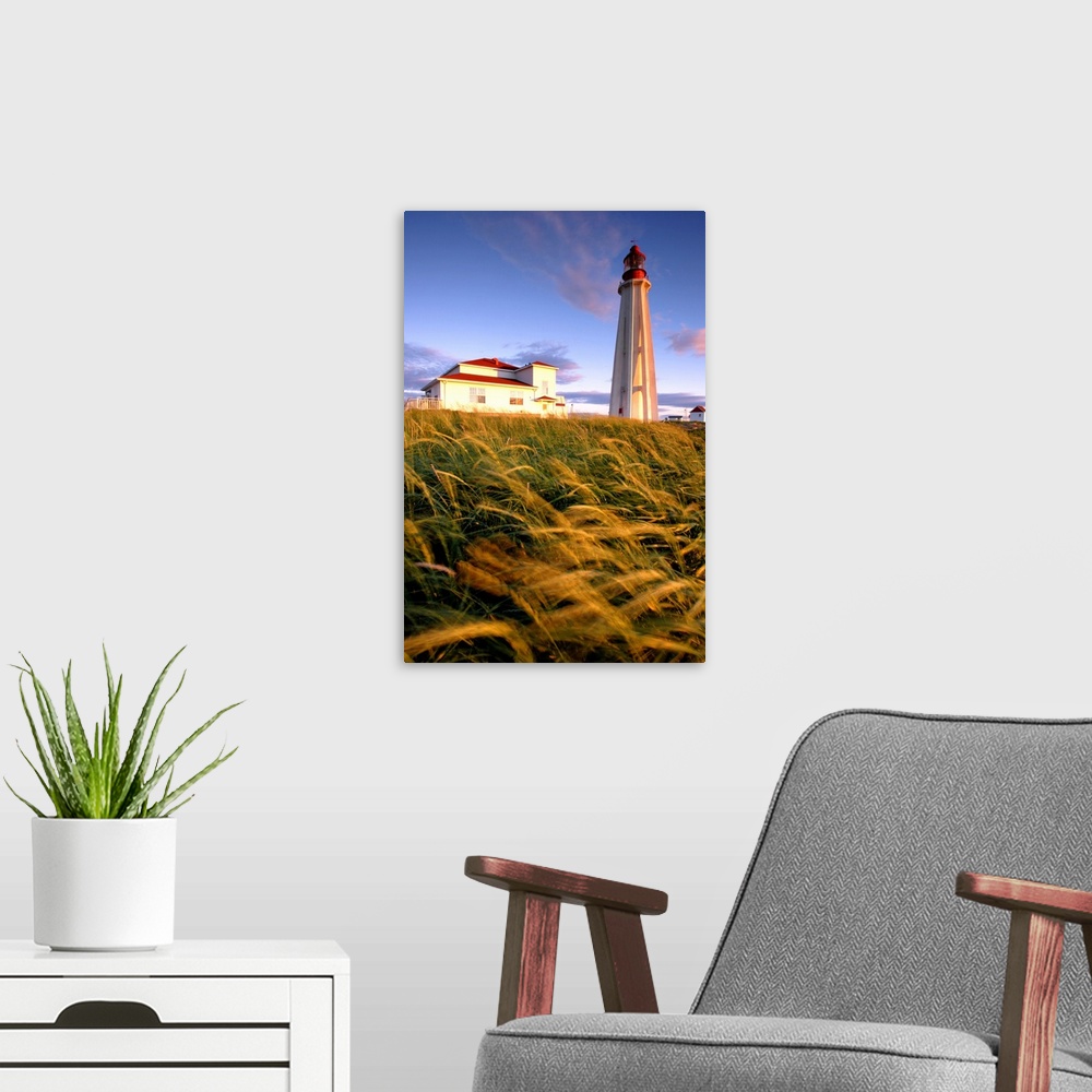 A modern room featuring Lighthouse At Sunset, Bas-Saint-Laurent Region, Quebec, Canada