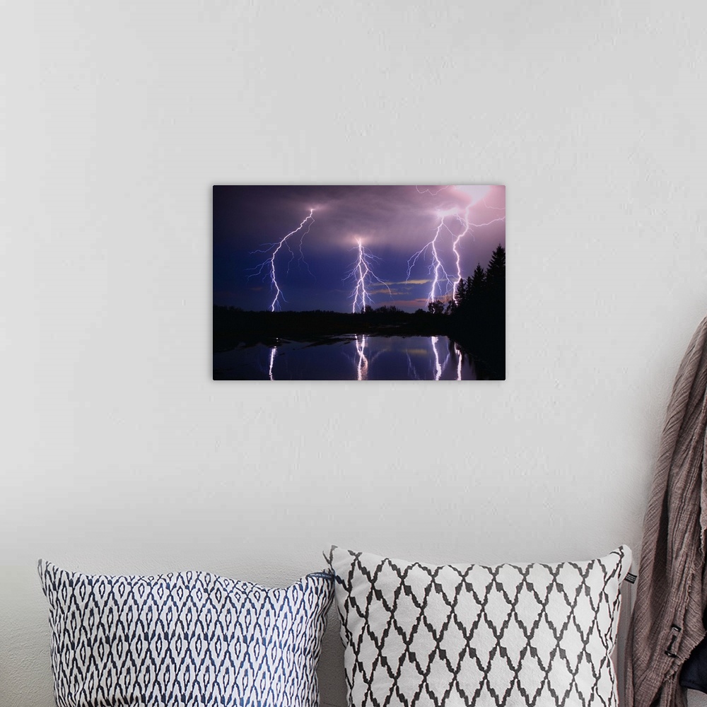 A bohemian room featuring Lightning Storm Over A Lake