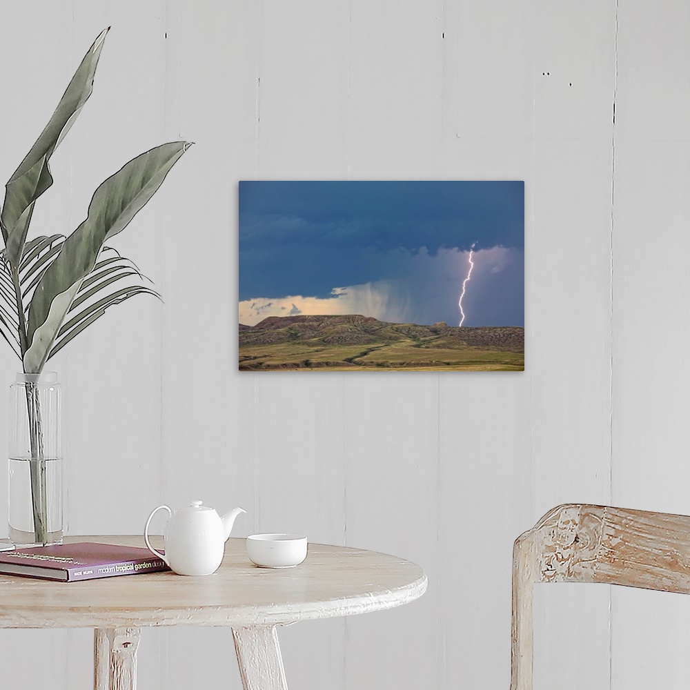 A farmhouse room featuring Lightning Striking Over 70 Mile Butte, Saskatchewan, Canada