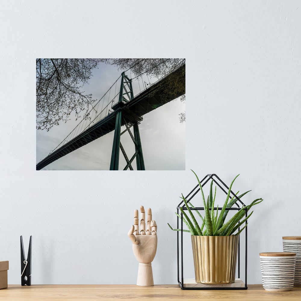 A bohemian room featuring Low angle view of Lions Gate Bridge, Stanley Park; Vancouver, British Columbia, Canada