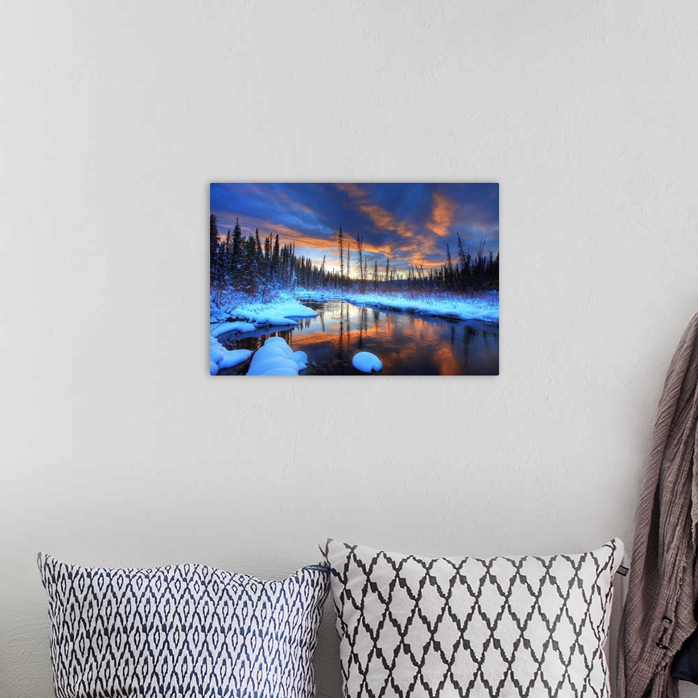 A bohemian room featuring Little Hazel Creek At Sunset, Yukon, Canada