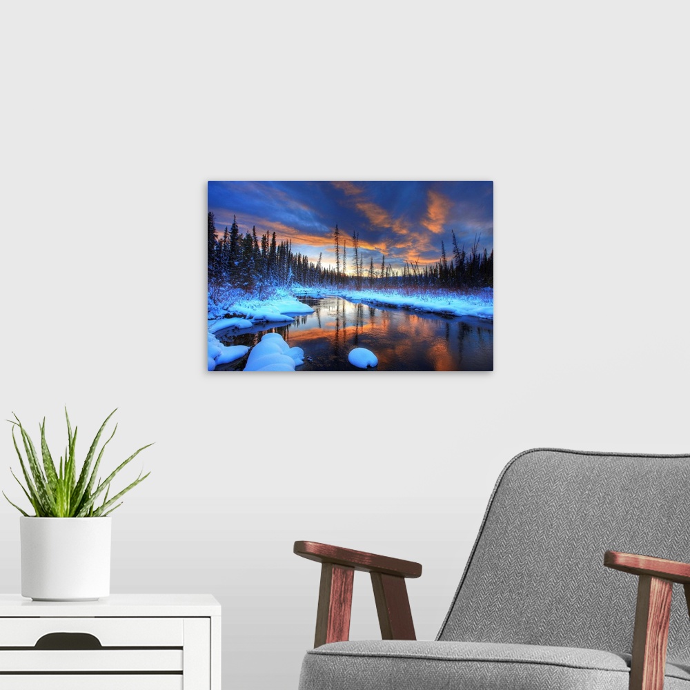 A modern room featuring Little Hazel Creek At Sunset, Yukon, Canada