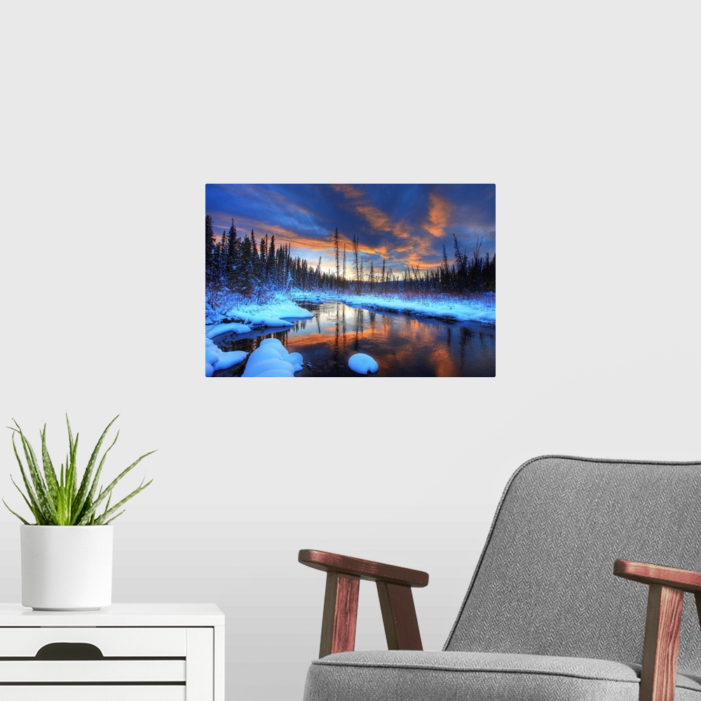 A modern room featuring Little Hazel Creek At Sunset, Yukon, Canada