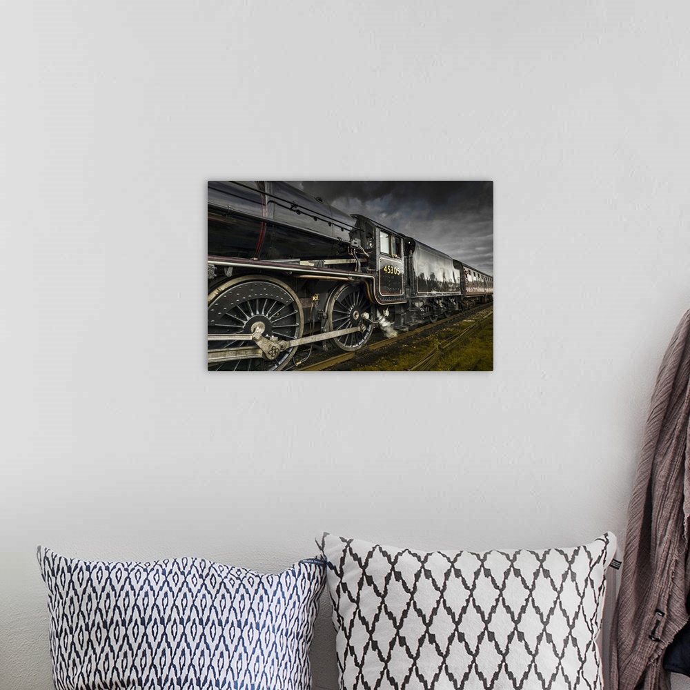 A bohemian room featuring London Midland and Scottish Railway Stanier Class steam locomotive on the Great Central Railway.