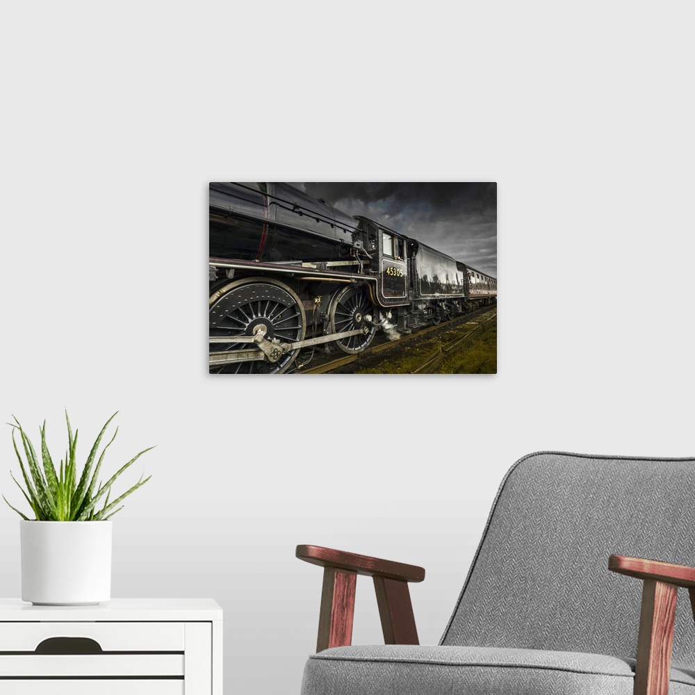 A modern room featuring London Midland and Scottish Railway Stanier Class steam locomotive on the Great Central Railway.