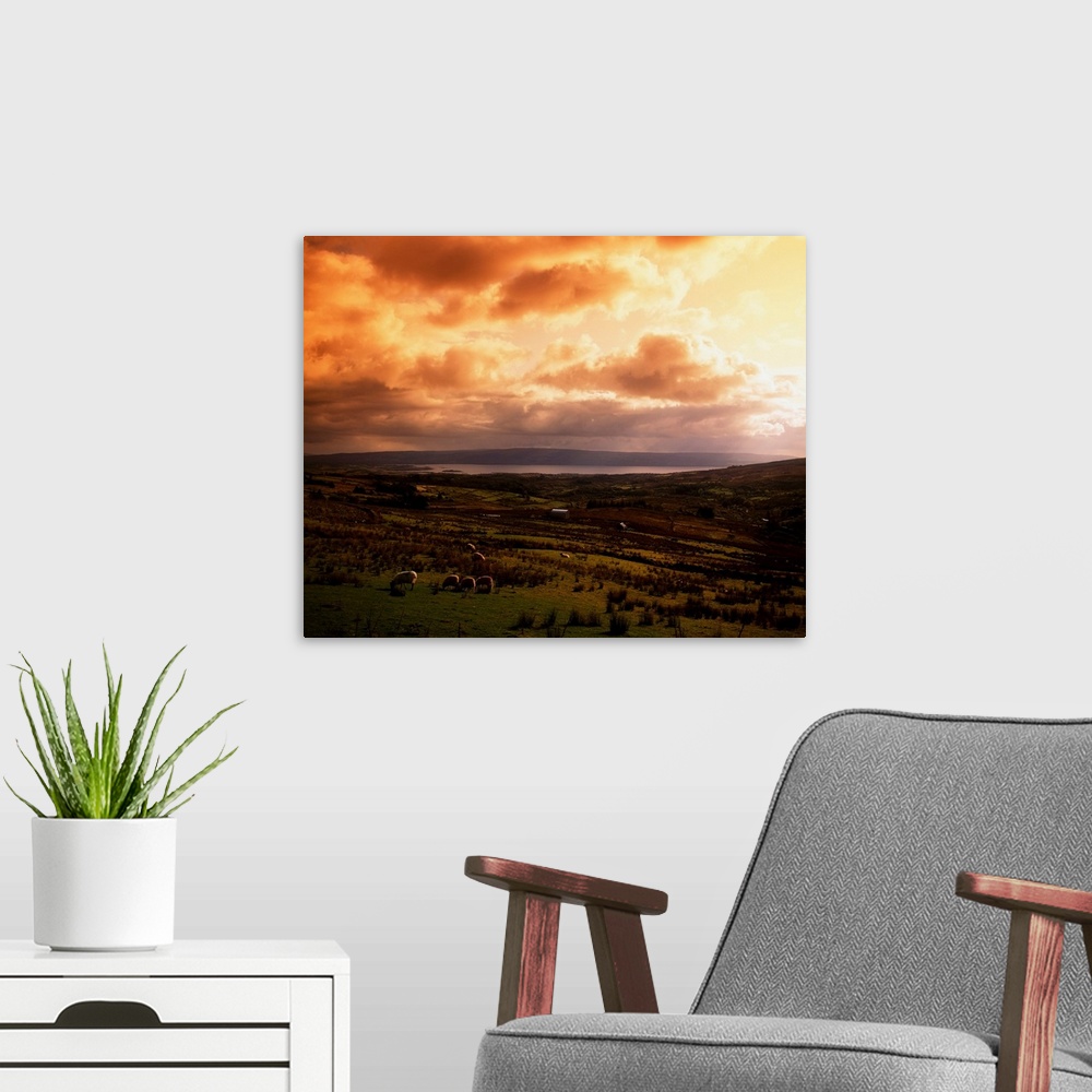 A modern room featuring Lough Allen, county Leitrim, Ireland, from the iron mountains.