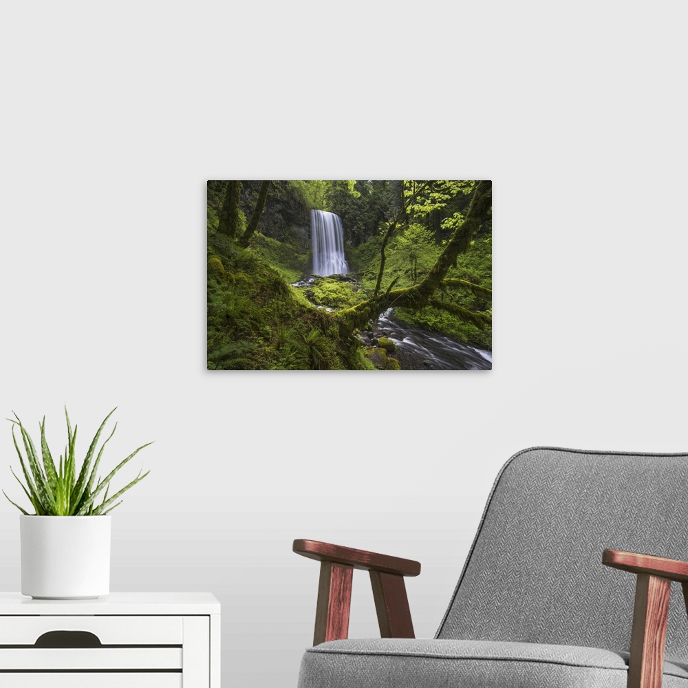 A modern room featuring Lower Bridal Veil Falls, Oregon