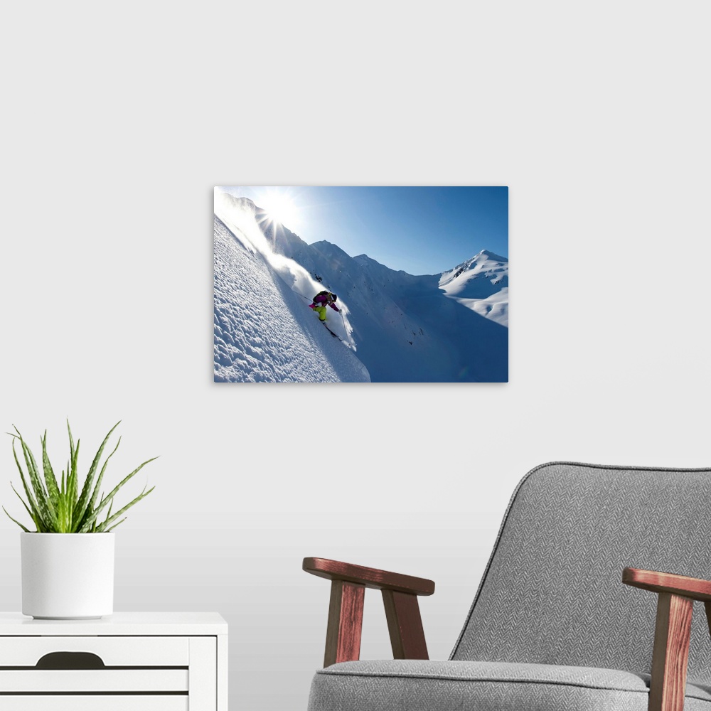 A modern room featuring Lynsey Dyer Skiing In The Backcountry Of The Chugach Mountains In Late Winter, Southcentral Alaska.
