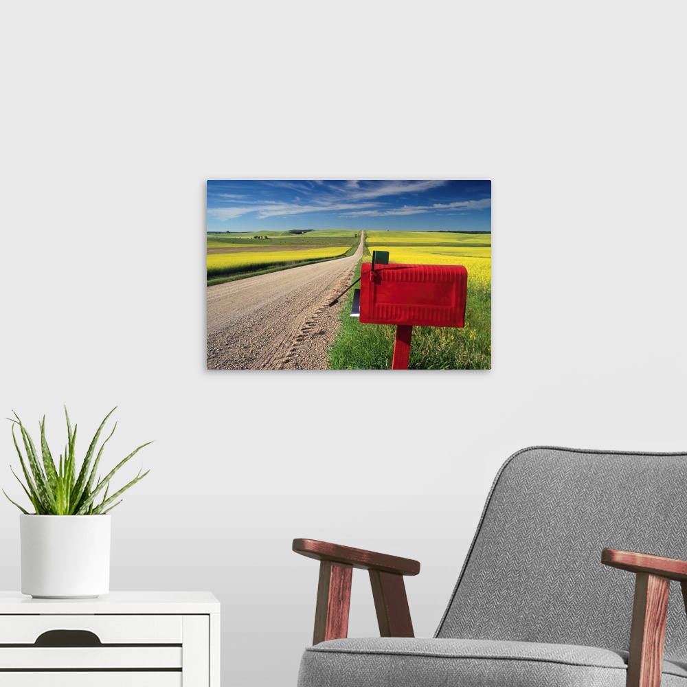 A modern room featuring Mailbox On Country Road, Tiger Hills, Manitoba, Canada
