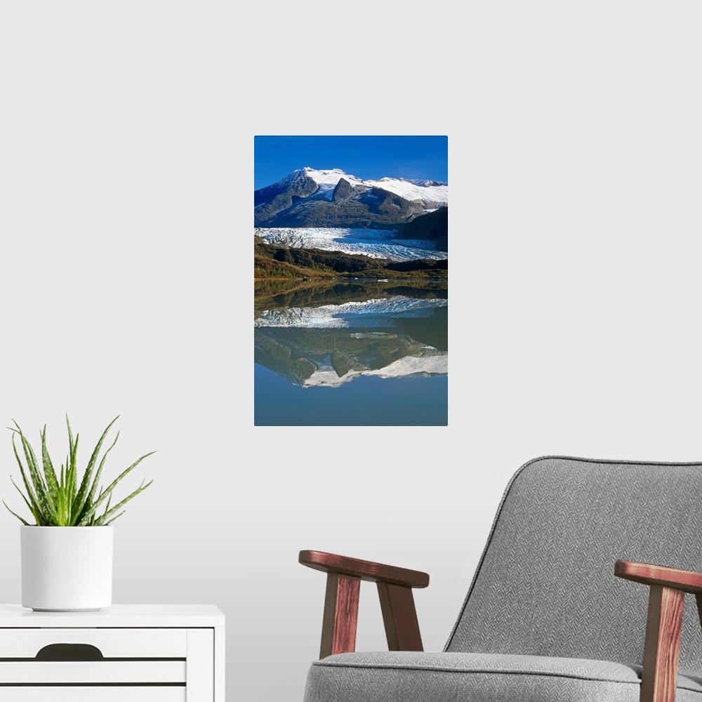 A modern room featuring Mendenhall Glacier Reflects in its own Lake near Juneau ,AK
