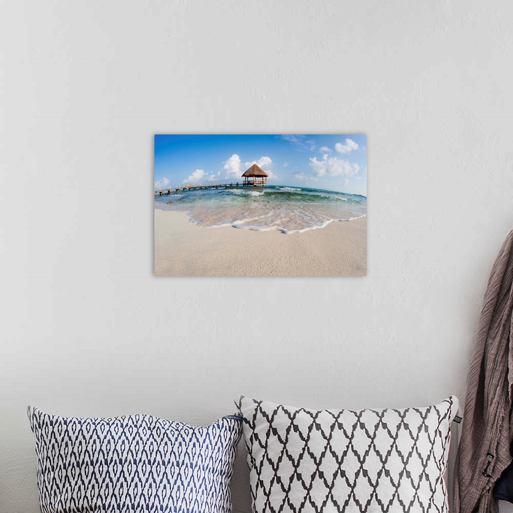 A bohemian room featuring Mexico, Yucatan Peninsula, Tulum, Pier Over Turquoise Ocean