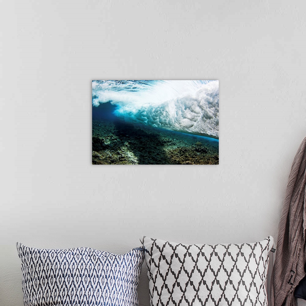 A bohemian room featuring Micronesia, Yap, Underwater View Of Surf Crashing On The Reef