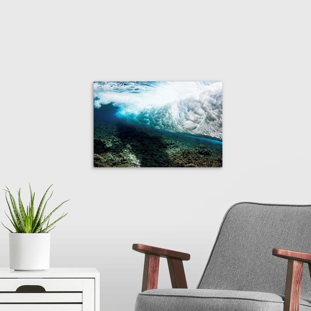 A modern room featuring Micronesia, Yap, Underwater View Of Surf Crashing On The Reef
