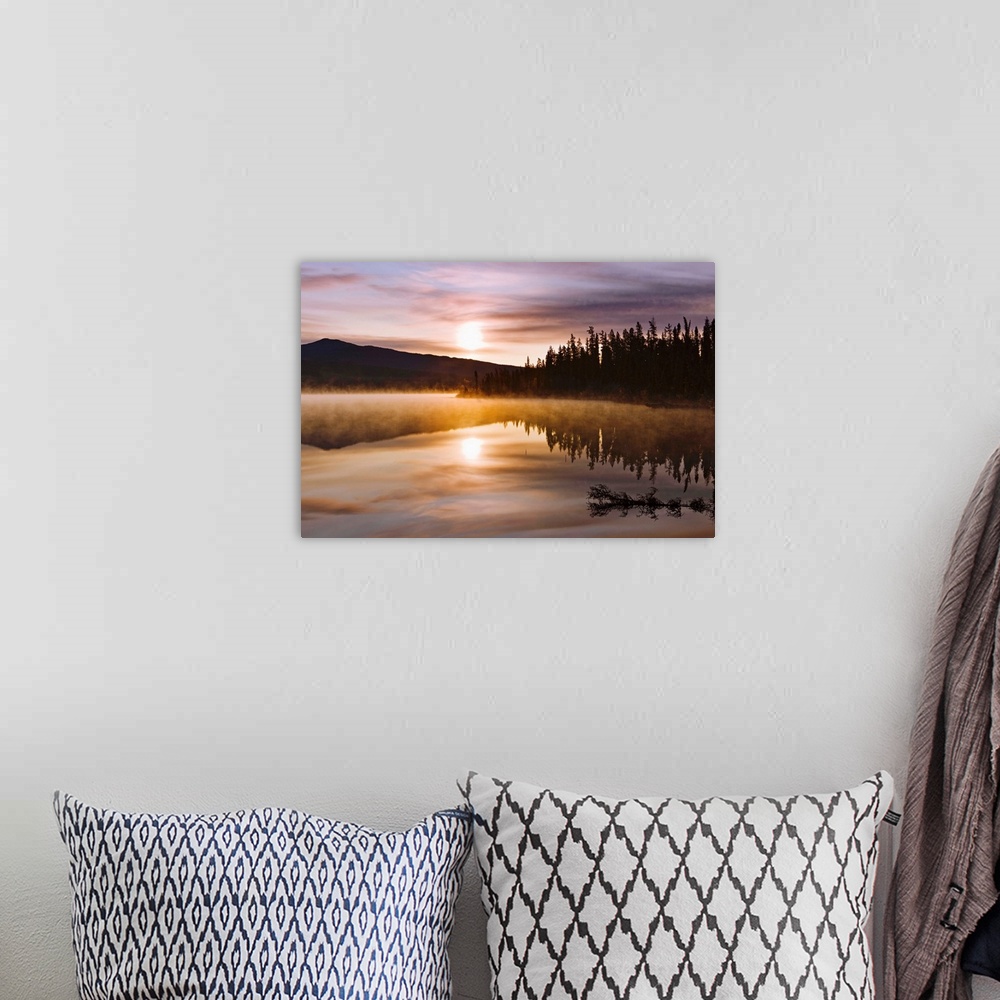A bohemian room featuring Mist Over Lake At Sunrise, Northern British Columbia, Canada