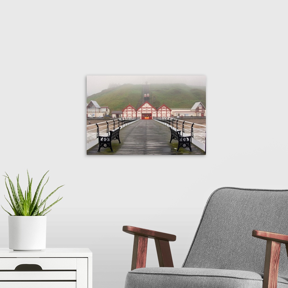 A modern room featuring Misty View Of Victorian Pier, Redcar, North Yorkshire, England, UK.