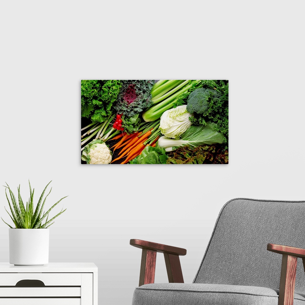 A modern room featuring Mixed vegetables