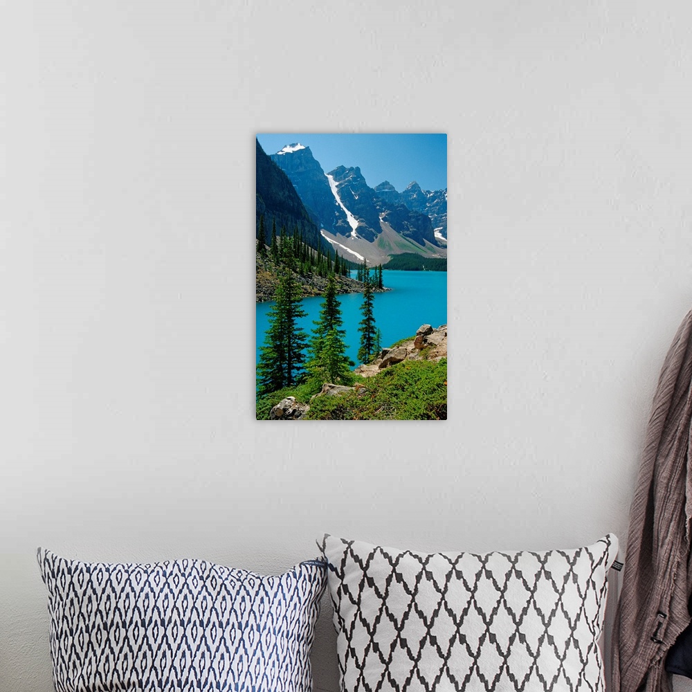 A bohemian room featuring Moraine Lake And The Wenkchemna Peaks, Banff National Park, Alberta, Canada