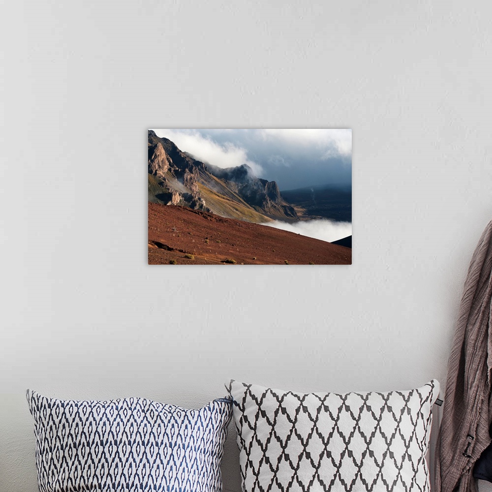 A bohemian room featuring Morning clouds begin to burn off of Haleakala National Park; Maui, Hawaii, United States of America