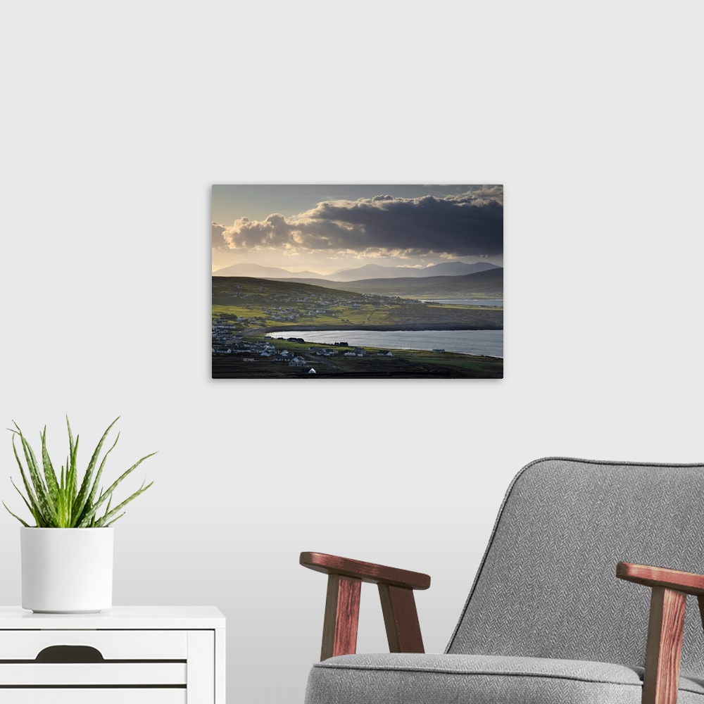 A modern room featuring Morning Light Over A Village, Dooagh, Achill Island, County Mayo, Ireland