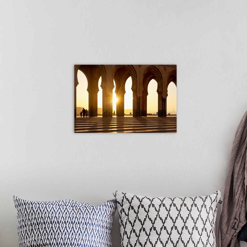 A bohemian room featuring Morocco, Archways of Hassan II mosque at dusk, Casablanca