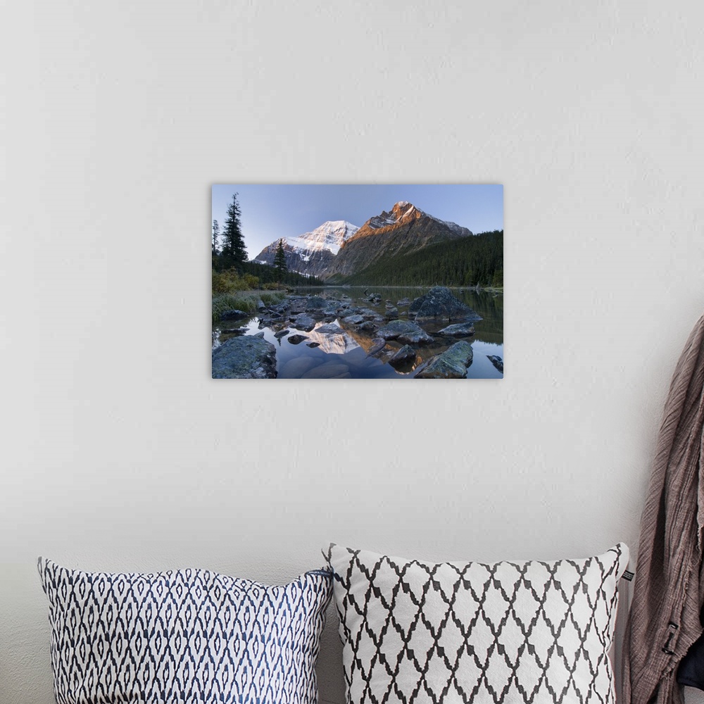 A bohemian room featuring Mount Edith Cavell, Cavell Lake, Jasper National Park, Alberta, Canada