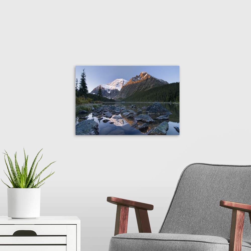 A modern room featuring Mount Edith Cavell, Cavell Lake, Jasper National Park, Alberta, Canada