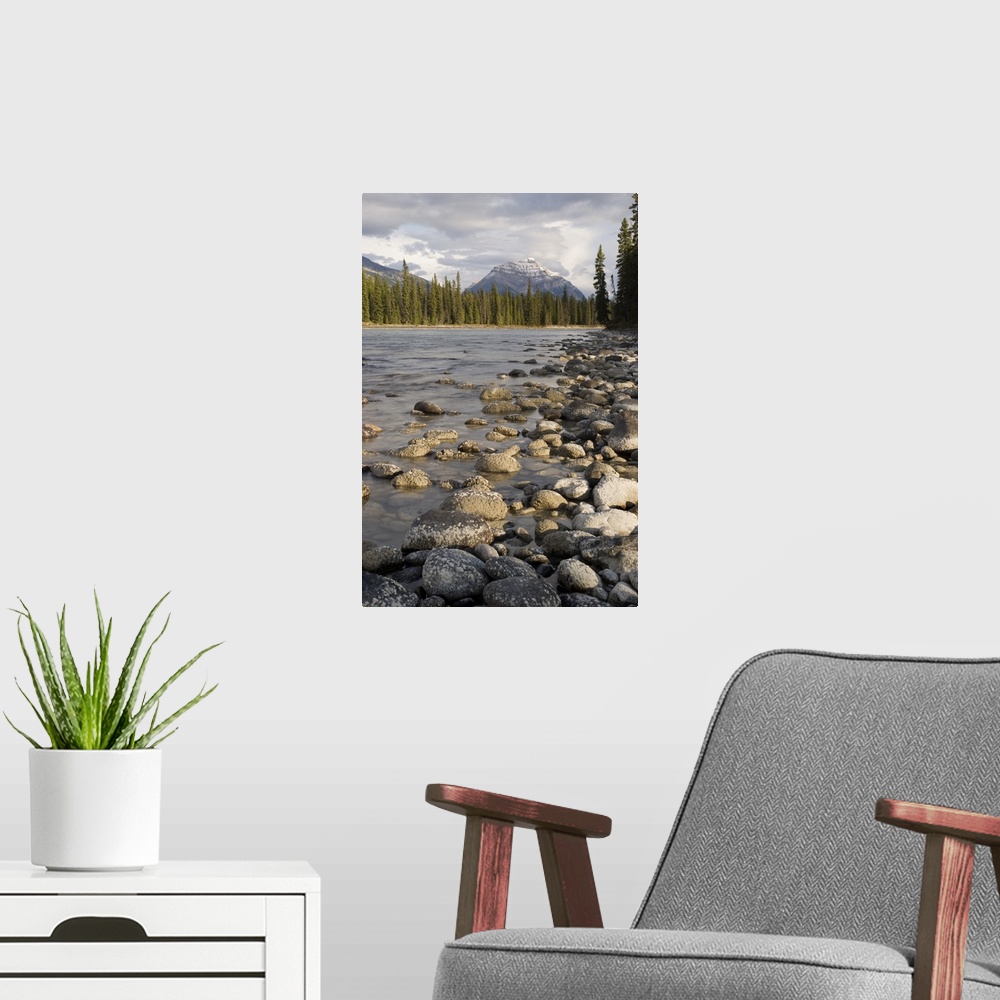 A modern room featuring Mount Kerkeslin, Jasper, Alberta, Canada