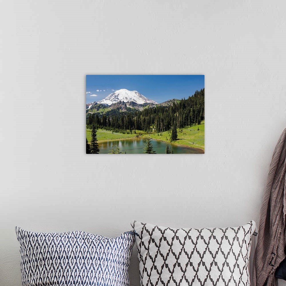 A bohemian room featuring A view of Mount Rainier above Tipsoo Lake, near the top of Chinook Pass on Highway 410 in the Cas...