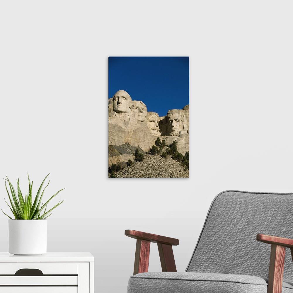 A modern room featuring Mount Rushmore; North America,South Dakota, USA