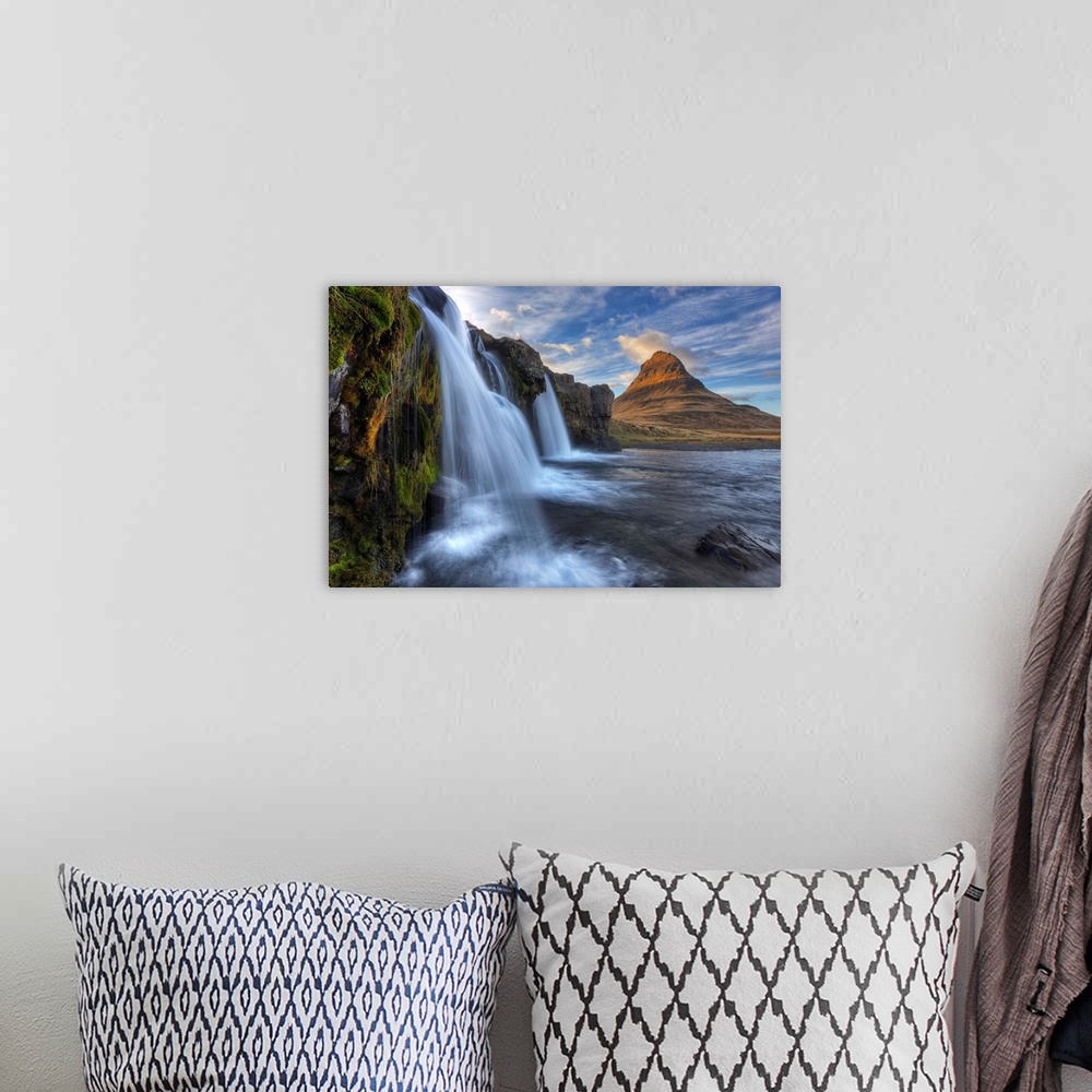 A bohemian room featuring Mountain kirkjufell and waterfall kirkjufellsfoss on the snaefellsnes peninsula, Iceland